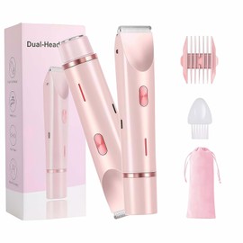 Bikini Trimmer for Women, 2 in 1 Electric Razors for Women - Double Head, Rechargeable, IPX7 Waterproof, Pain-Free Hair Removal for Facial, Body & Sensitive Areas with Ceramic Blades, Cordless