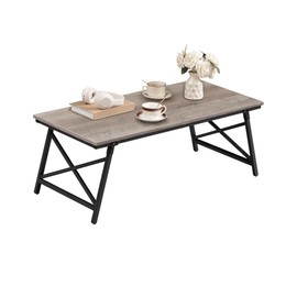 CHOEZON 41.3" Folding Coffee Table with Safety Buckles, Low Coffee Table, Portable Floor Table, for Sitting on The Floor, for Living Room, Bedroom, Balcony, Caravan, Greige and Black TKF01BG