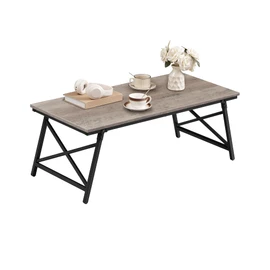 CHOEZON 41.3" Folding Coffee Table with Safety Buckles, Low Coffee Table, Portable Floor Table, for Sitting on The Floor, for Living Room, Bedroom, Balcony, Caravan, Greige and Black TKF01BG