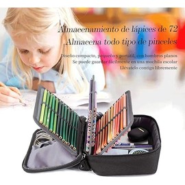 BNFU Estuche para Lapices, 72 Ranuras Lapiceras Organizadoras, Estuche para Plumones, Multifuncional Lapicero de Gran Capacidad con 2 Fundas Extraíbles, Lapicera para El Hombro Desmontable -Negro