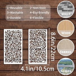 12Pcs Flower Stencils, Floral Lace Stencils for Painting, Mixed Texture Layering Stencils for Crafts Reusable for DIY Scrapbook Wood Wall Home Decoration, 8.6x4.1in