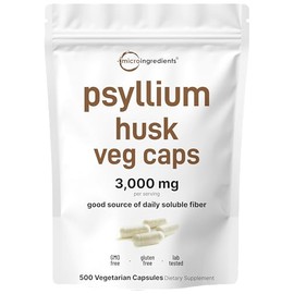 Micro Ingredients Psyllium Husk Capsules 3000mg Per Serving, 500 Veg Caps | Soluble Prebiotic Fiber Supplement for Women & Men | Daily Psyllium Husk F