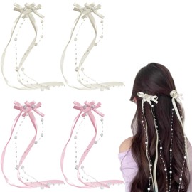 Seiunn Ribbon Hair Accessories, Hair Ribbon, Set of 4, Bowknot Hair Clip, Cute, Stylish, Entrance Ceremonies, Graduation Ceremonies, Weddings, Birthdays, Parties, Recitals, Yukata, Fireworks Displays