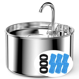 Cat Water Fountain Stainless Steel + 6 Filters + 3 Sponges - Pet Water Fountain 24/7 Keep The Water Fresh 74oz Capacity Ultra-Quiet No Sputter Compact Easy to Clean