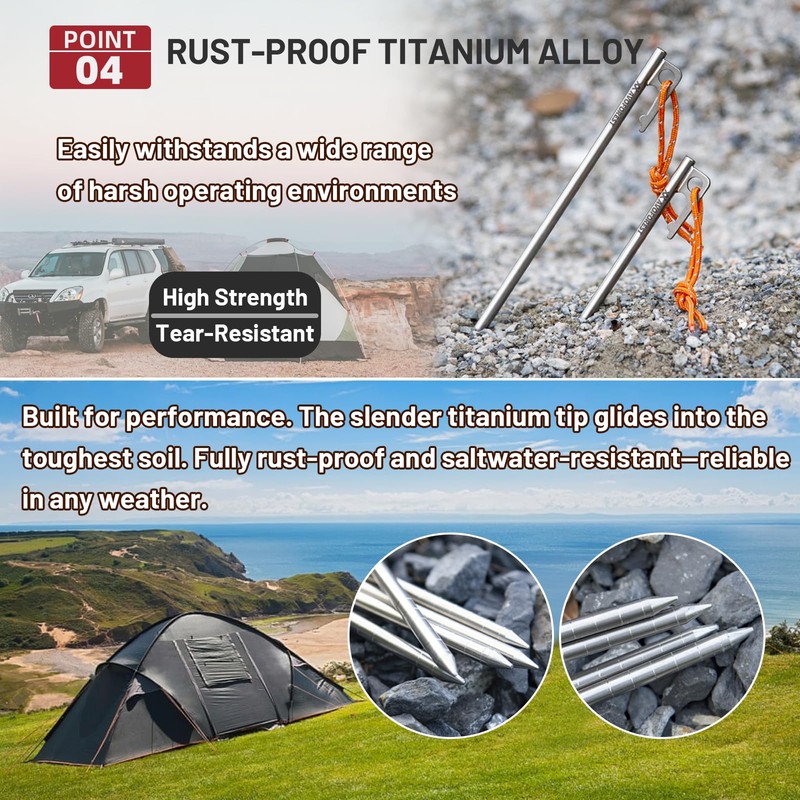 AVOFOREST Heavy Duty Tent Stakes - Thick Titanium Camping Stakes