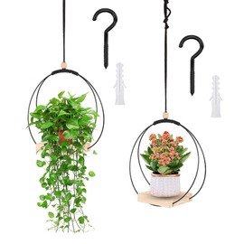 DAOOZHU Blumenampel hängend innen,hängeampel innen,Hängeblumentöpfe,Tragkraft von bis zu 5 kg mit Holzsockel,Metallring und Aufhängehaken