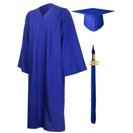 GraduationMall Matte Graduation Gown Cap Tassel Set 2021 for High School and Bachelor Royal Blue 60(6'3"-6'5")