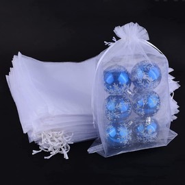 CLTPY Pack of 100 Organza Bags 20 x 30 cm Organza Bags White Jewellery Bags with Drawstring Bags for Filling Candy Bags Gift Bags for Wedding Christmas