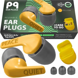 Peace&Quiet Earplugs for Sleeping - Noise Cancelling Reusable Earplugs - Hearing Protection of 28 Db - 3 Ear Tips in S/M/L Includes Case to Go Ear Plugs Yellow