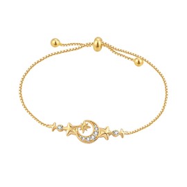 CYMYSS 18K Gold Bracelets for Women, 925 Sterling Silver Link Charm Bracelet Jewelry Gift for Mother Wife Birthday - Moon & Stars