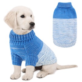 Queenmore Knitted Pullover Dog Sweater, Turtleneck Pet Cat Sweater, Cold Weather Puppy Clothes Stitching Knitwear with Leash Hole for Small Medium Dogs（Royal Blue,XL）