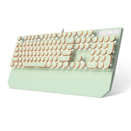 Camiysn Typewriter Style Mechanical Gaming Keyboard, Green Retro Punk Gaming Keyboard with White Backlit, 104 Keys Blue Switch Wired Cute Keyboards, Round Keycaps for Windows/Mac/PC
