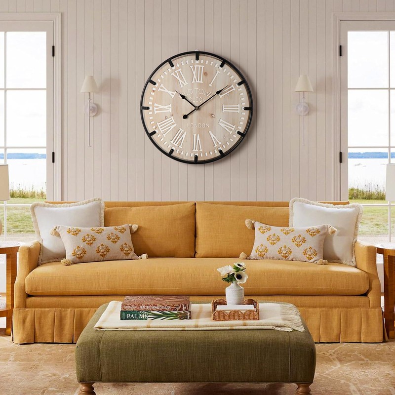Farmhouse 24 Inch Wood Roman Large Wall Clock with Metal