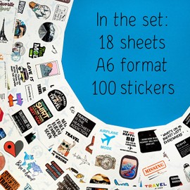 BulbaCraft 100Pcs Funny Travel Stickers, Scrapbook Stickers Travel - Traveler Sticker Pack for Laptop, Travelers Notebook Accessories, Funny Travel Gifts