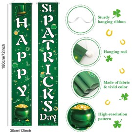 Happy St. Patrick's Day Decorations Decor Banner for Home Indoor Outdoor- Irish St. Patrick's Party Sign for Front Door, Dining Table & Fireplace Decorations | Thick Fabric (71x12 Inch)