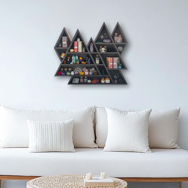 Triangle Mountain Crystal Shelf Display for Wall, Rock Gem Healing