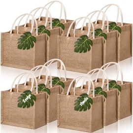 Paterr 12 Pcs Burlap Jute Tote Bags Beach Bachelorette Gift Bag with Handles Tissue Paper Monstera Tag for Bridesmaid Party Favor (XL)
