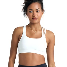 POPSUGAR Sports Bra for Women, Criss-Cross Back Padded Strappy Yoga Bra Workout Tops with Medium Support and Removable Cups White Light, Medium