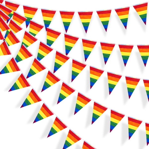 100 Flags Gay Pride Banner, Rainbow Pennant Banner Colorful Flag Banner Stripes 105 ft Triangle Flags Bunting for LGBT Festival Party Celebration for Home School Bars Restaurants Garden Decoration