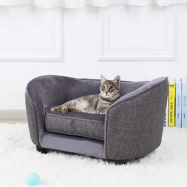 Getifun Pet Sofa Bed, Velvet & Linen Fabric Dog Couch