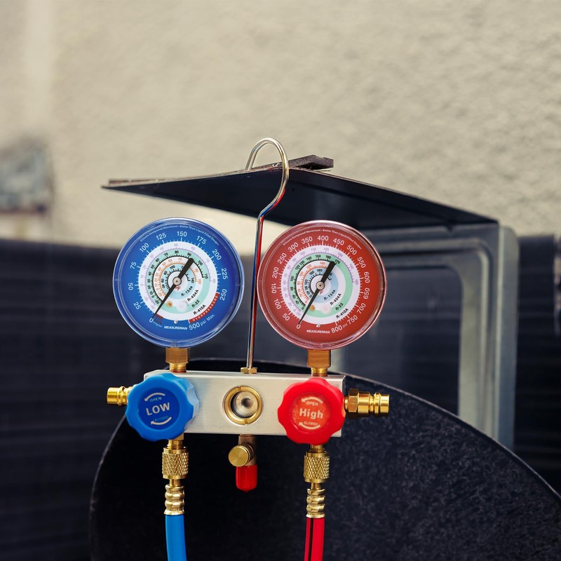 MEASUREMAN New Refrigeration Pressure Gauge, 3-1/8" Dial, Red Dial, 1/8"
