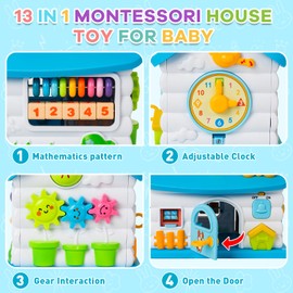 Toys for 1 2 3 Year Old Girl Boy – Montessori Musical Toddler Toy with Hammer Game, Shape Sorter, Gears, Clock – Early Learning Gift for 12-36 Months, Birthday