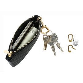 Daisy Rose Quilted Chevron Keychain Pouch & Coin Purse with Clasp - Luxury PU Vegan Leather - Black