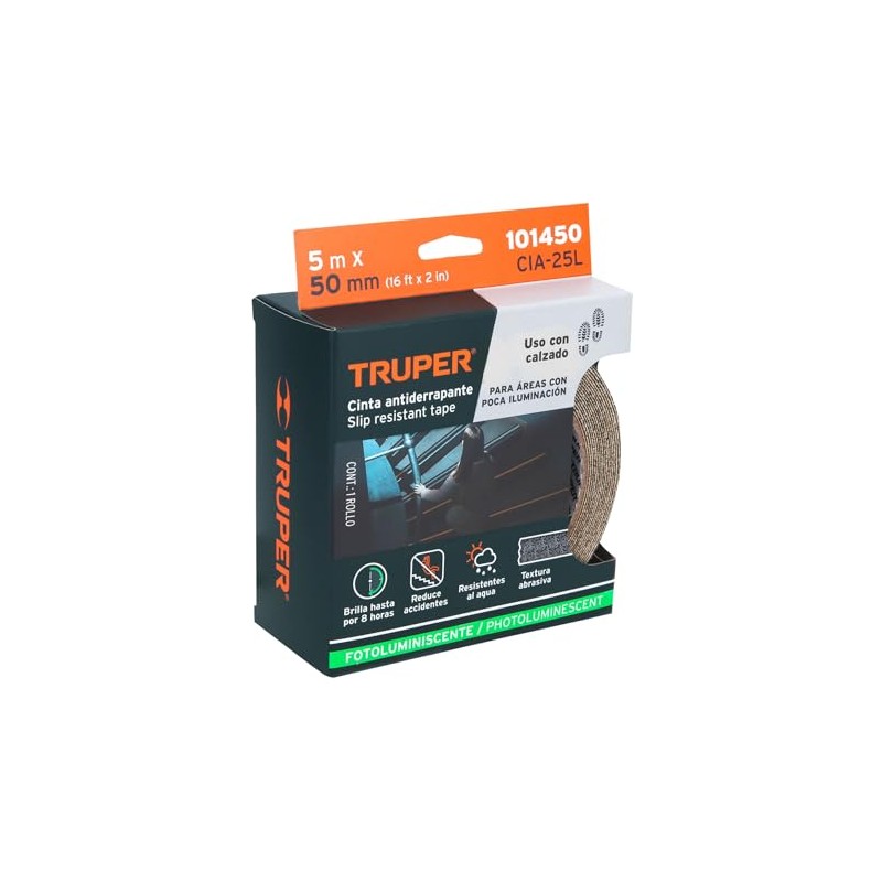 Truper CIA-25L, Rollo de 5 m cinta antiderrapante fotoluminiscente 50
