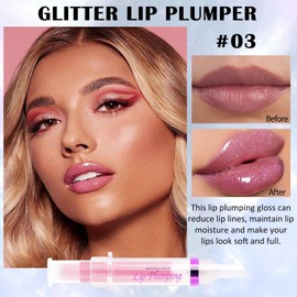 Prreal Pearl Lip Plumper, Hydrating Lip Gloss Plumper, Sparkly Lip plumping Lip Gloss, Non-sticky Liquid Lipstick, Glitter Lip Oil for Lip Makeup #03