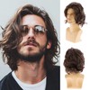 Short Wavy Brown Wigs for Men Natural Layered Cosplay Hair