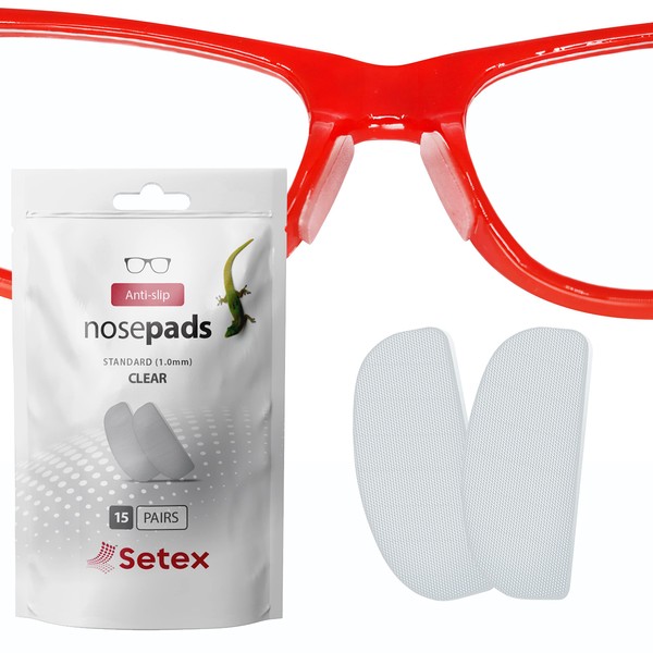 Setex Gecko Grip 1mm Anti Slip Eyeglass Nose Pads, (Bulk Pack 15 Clear Pair) USA Made, Innovative Microstructured Fibers, 1mm x 7mm x 16mm