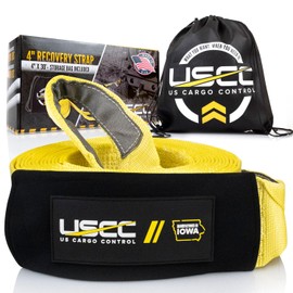 Made in USA Recovery Tow Strap 4 Inch x 30 Foot (32,000 lbs. Break Strength) with Storage Bag, Heavy Duty Cordura Reinforced Loops, Emergency 4x4 Off Road Vehicle Recovery, US Cargo Control