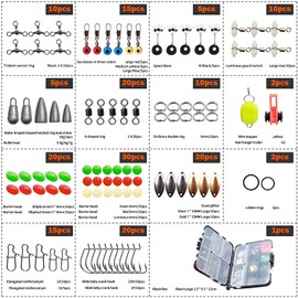 183pc Sea Fishing Tackle Kit - Saltwater/Freshwater Fishing Swivels, Clips, Lures, Beads, Line & Accessories Set with Plier Split Rings for Anglers
