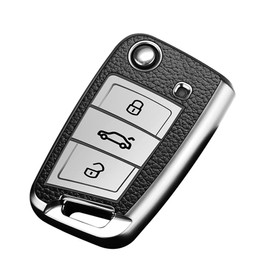 ontto TPU Car key case cover Fit For VW Golf 7 MK7 Polo T-ROC Tiguan Skoda Superb Octavia Seat Leon Ibiza fit for A1 Sportback Flip Key Shell Holder bag keychain keyring Accessories Silver C