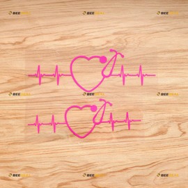 Nurse Stethoscope Heartbeat Lifeline Heart Shape Sticker Decal Vinyl - 2 Pack Hot Pink, 7 Inches, 8 Inches - No Background Die Cut for Car Boat Laptop