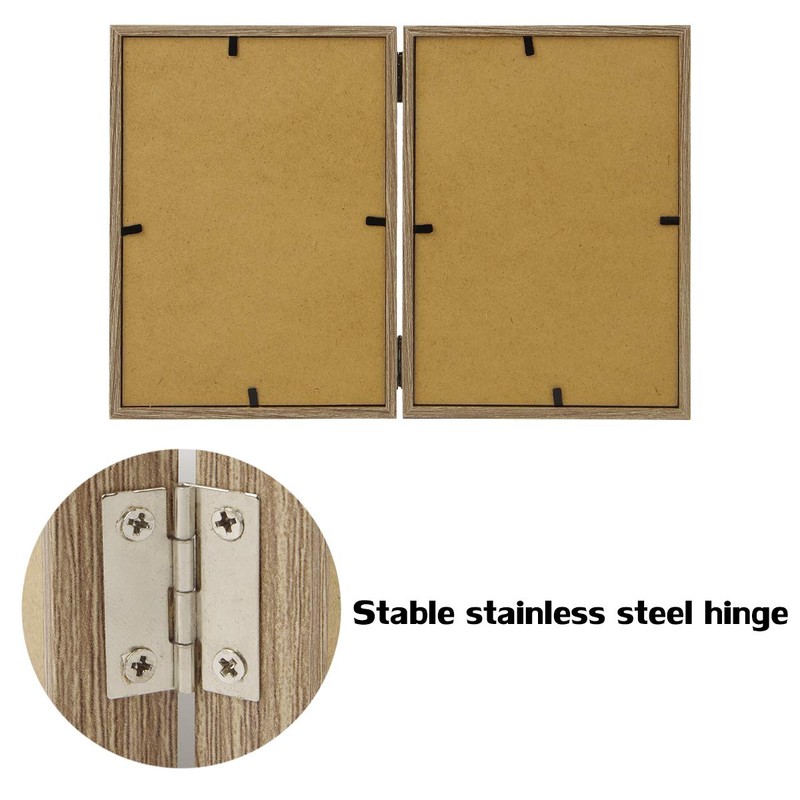 5x7 Double Picture Frames Hinged Wood Grain with Real Glass