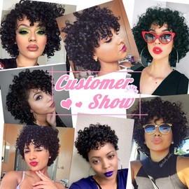 VIOLET Brazilian Funmi Hair 3 Bundles Spiral Curl Short Curly Weave 9A 100% Unprocessed Human Hair Extensions Full Head (8" 8" 8", Natural Black)