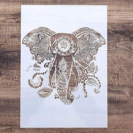 DIY ペインティング ドローイングステンシルテンプレート DIYペインティング 家具 木製ウォールアートプロジェクト 再利用可能 (象 A4サイズ)