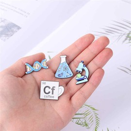 4PCs Science Brooches Microscope Beaker Chemical Molecular Tool Brooches Coffee Cup Badges Pin Bag Clothes Lapel Badge Jewelry Custom Gift Child Students Scientist Brooch Blue