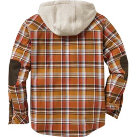 Legendary Whitetails Men's Camp Night Berber Lined Hooded Flannel Shirt Jacket, Arrowood Barnwood Plaid, Large