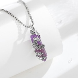 INFUSEU Phoenix Crystal Necklace, Amethyst Bird Pendant Spiritual Animals Jewellery Rising Phoenix Jewelry Gifts for Women Girls Ladies