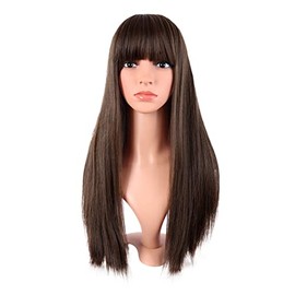 MapofBeauty 22 Inch/56 cm Long Straight Synthetic Hair Heat Resistant Party Cosplay Wig (Brown)