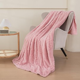 Peopleareok Pink Fleece Blanket Full Size for Couch or Bed, 3D Butterfly Jacquard Decorative Blankets, Cozy Soft Lightweight Fuzzy Flannel Blanket Suitable for All Seasons(80"×90",Pink)