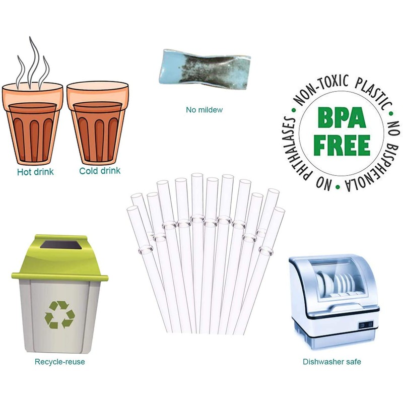 DAKOUFISH 11" Long Clear Reusable Tritan Plastic Replacement Drinking Straws