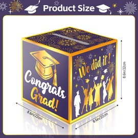 JWSCYSY Graduation Card Box Holder, Congrats Grad Foldable Cardboard Decorations Box for Graduation Party Favors Decor Party Supplies (Purple Gold)