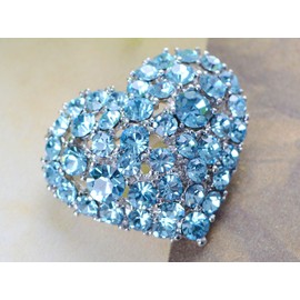 Alilang Crystal Rhinestone Valentine Heart Love Brooch Pin, Aqua Blue