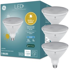 GE LED+ Dusk to Dawn LED Light Bulbs, 15W, Automatic On/Off Outdoor Light, Daylight, PAR38 Floodlight (3 Pack)