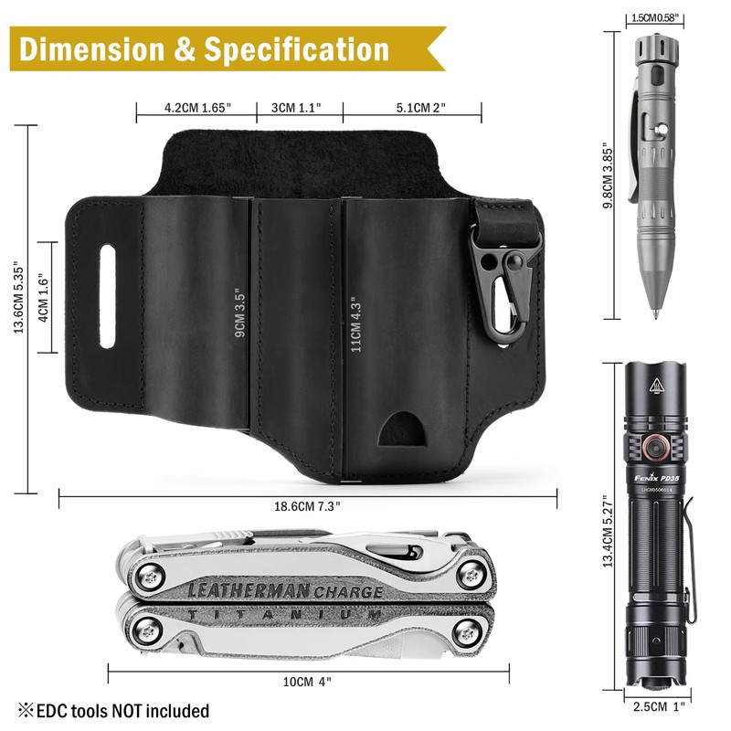 VIPERADE PJ29 Multi-Tool Sheath for Belt, Leather EDC Pocket Organizer