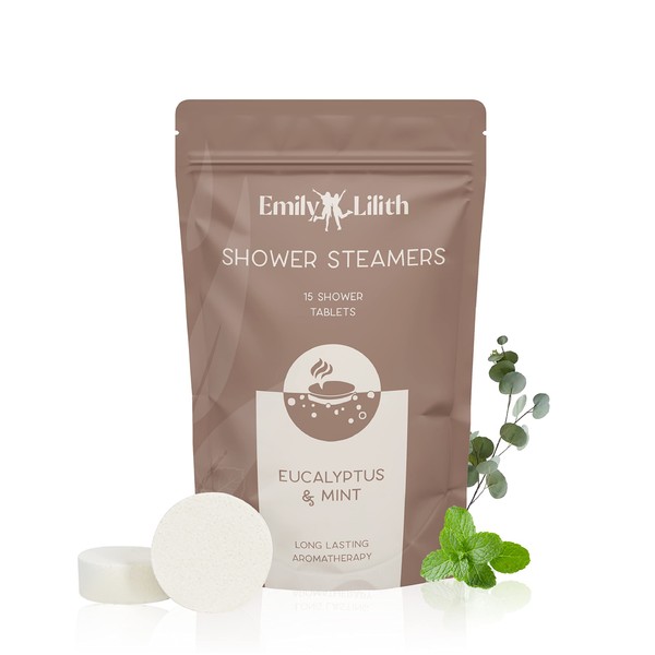 Shower Steamers Eucalyptus and Mint (15 Pack) Emily & Lilith Bath Bomb Aromatherapy Essential Oils Self Care Shower Steamer Relaxation, Birthday Gifts for Women and Men. Relaxing Shower Bomb