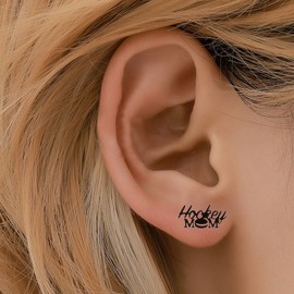 Dreuyet Tiny Ice Hockey Stick Ice Hockey Skates Stud Earrings Set for Women Men Minimalist Stainless Steel Cartilage Small Studs Earring Fashion Ice Hockey Sports Jewelry Gifts, Stainless Steel, No